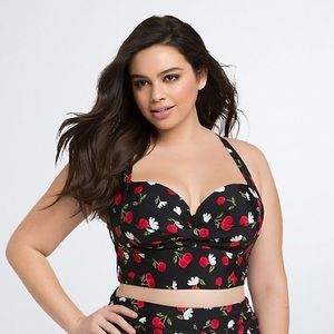 Torrid Black Cherry Floral Print Swim Top